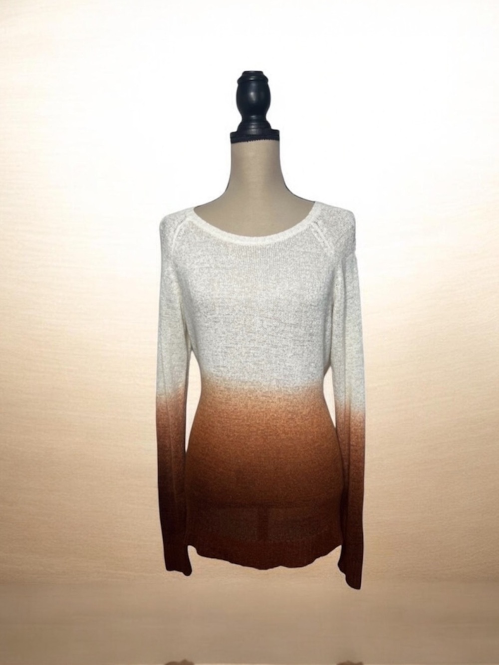 Swoon Sunset Ombre Lightweight Knit Sweater Women’s Large Cream Brown